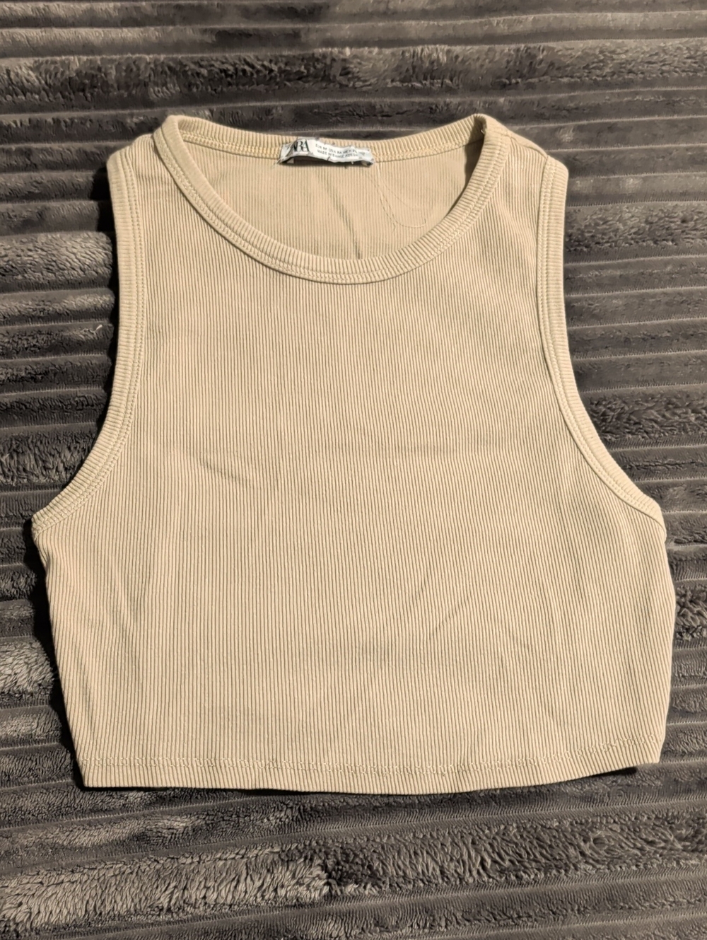Zara Ribbed Cropped Tank in Light Beige